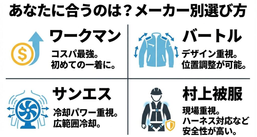 主要メーカー4社の特徴比較表
