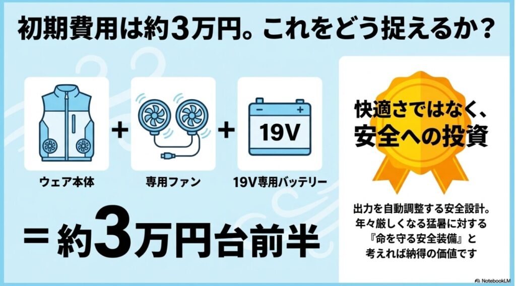 初期費用約3万円は命を守る安全装備への投資であるという解説