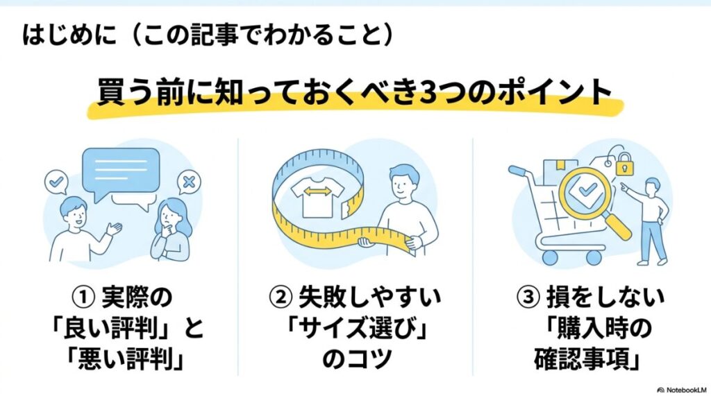 良い評判と悪い評判やサイズ選びのコツなど購入前の確認事項