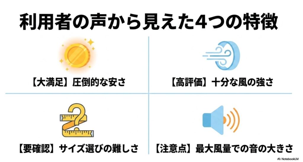圧倒的な安さや十分な風の強さなど利用者の声から見えた特徴と注意点