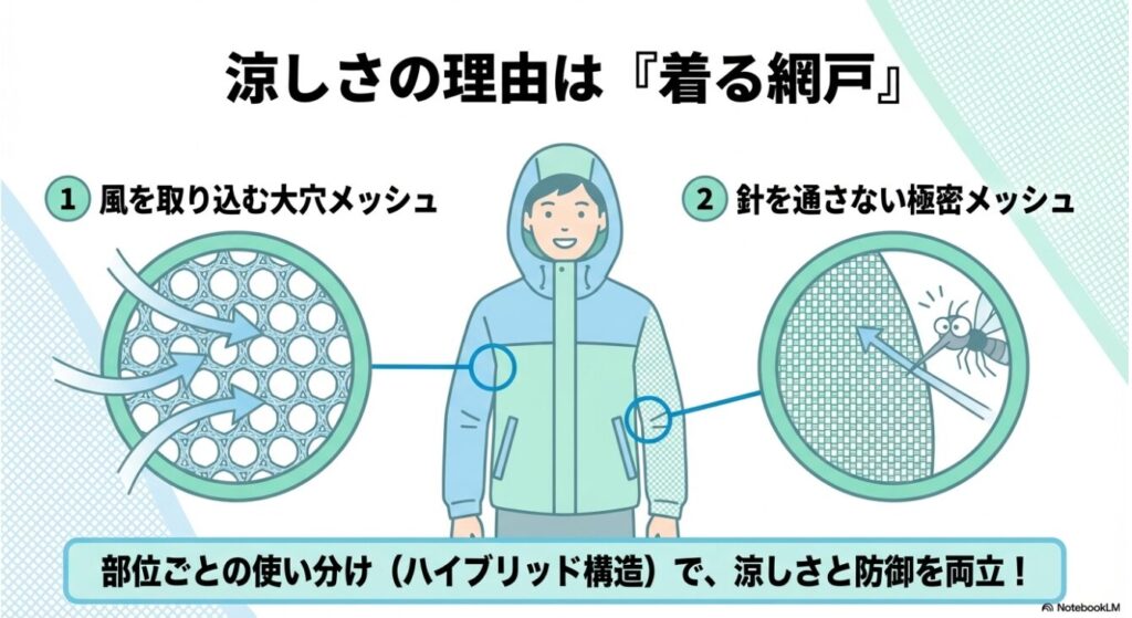 涼しさと防御を両立するハイブリッドメッシュ