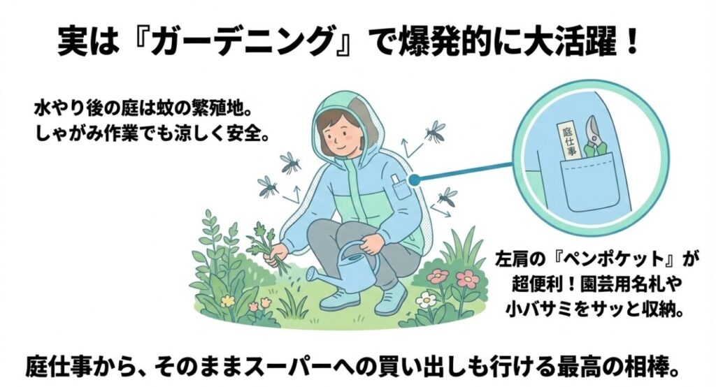 園芸用名札や小バサミを収納できる左肩ポケット