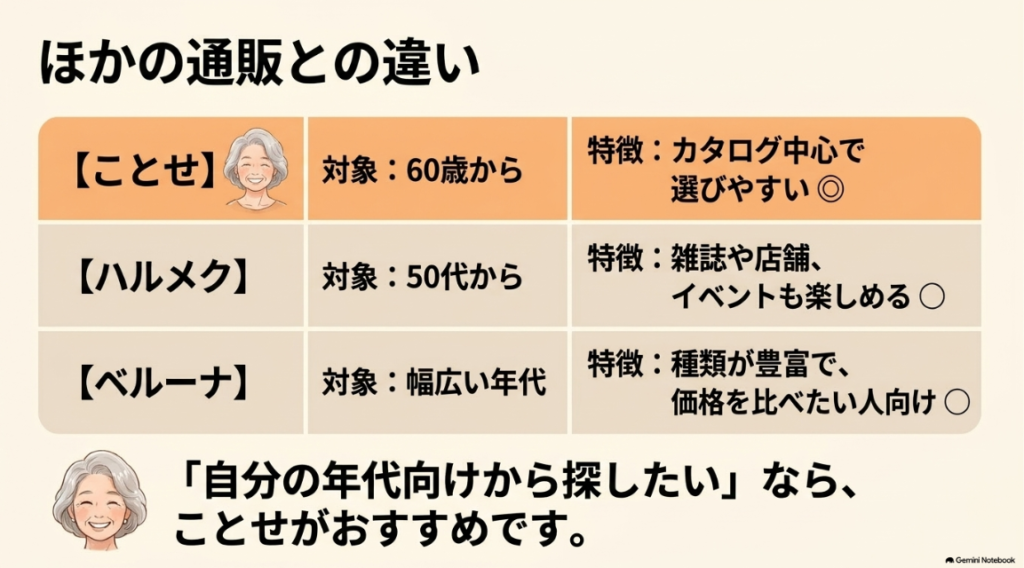 他のシニア向け通販サイトとの違いと選び方