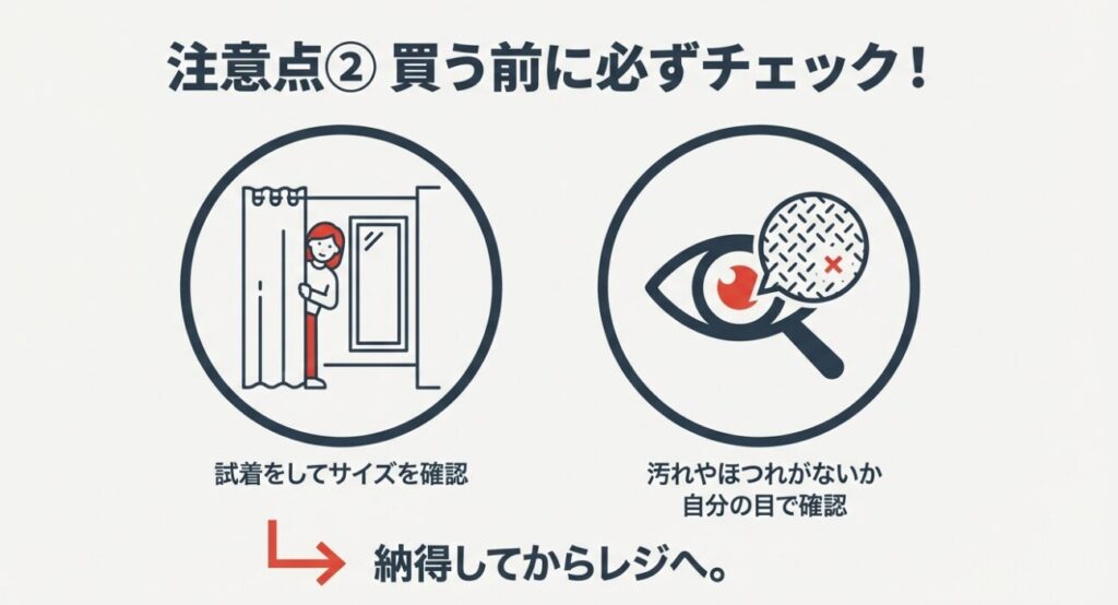試着や汚れの確認を推奨する買い物時のチェックポイント