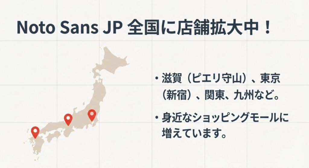 各地のショッピングモールに店舗が拡大中であることを示す案内