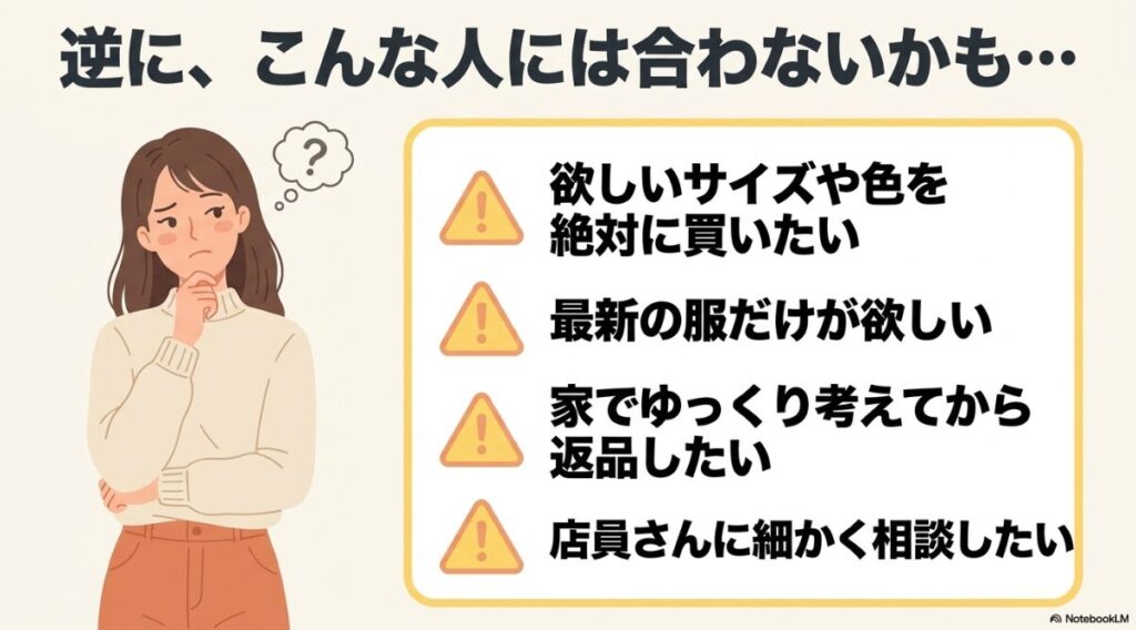 最新の服や返品の柔軟性を求める人には合わない理由