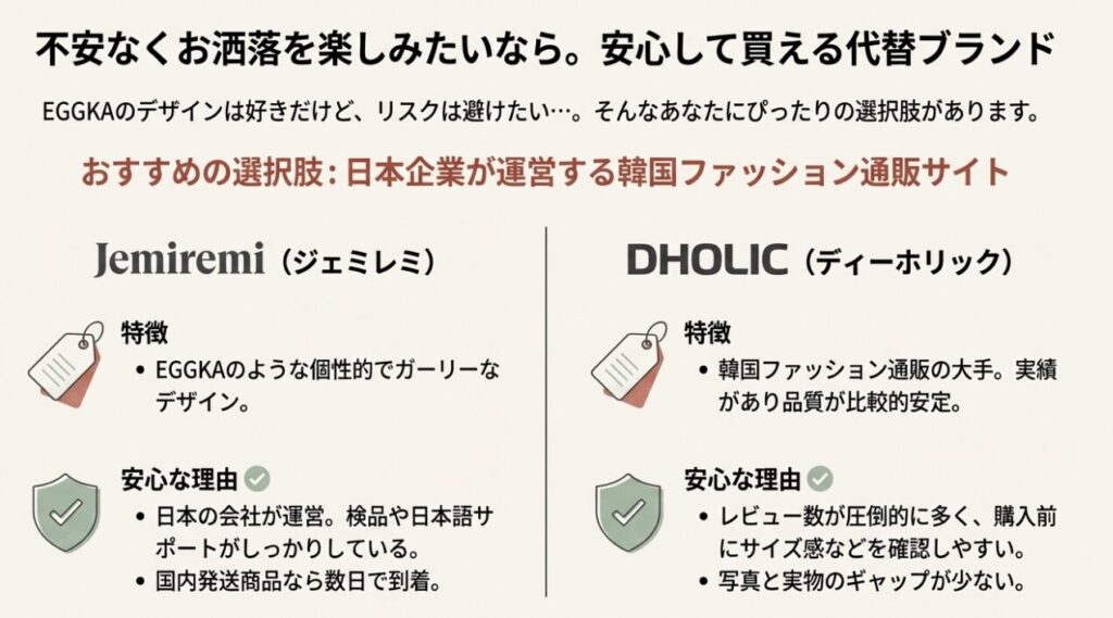 安心して購入できるEGGKAの代替ファッション通販サイト紹介