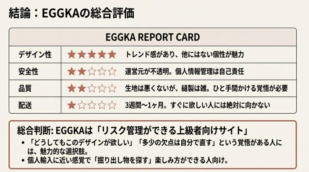 EGGKAの総合評価まとめと利用に向いている人