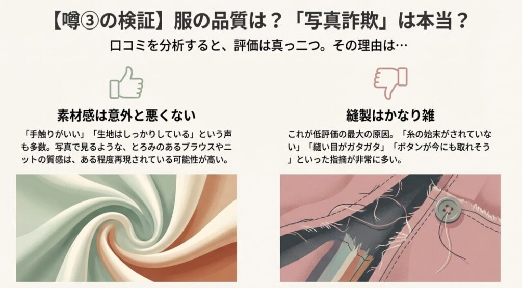 EGGKAの服の品質検証 素材感と縫製の甘さについて