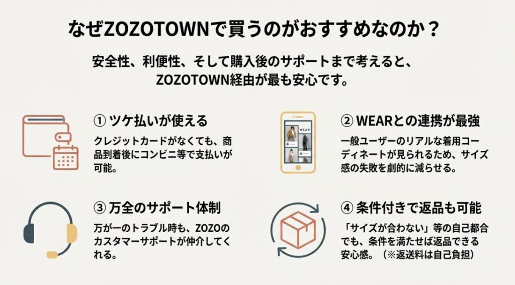 FreeZoneをZOZOTOWNで買うメリット|返品やツケ払いについて