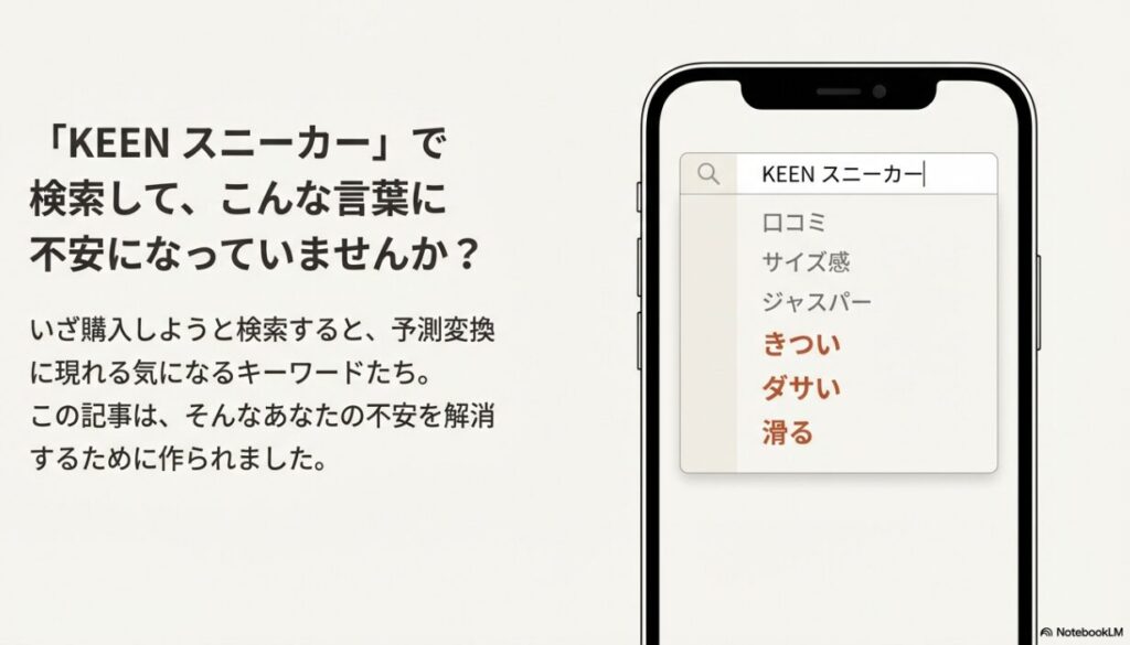 KEENスニーカー購入時の検索予測変換と不安要素(サイズ感・きつい・ダサい)