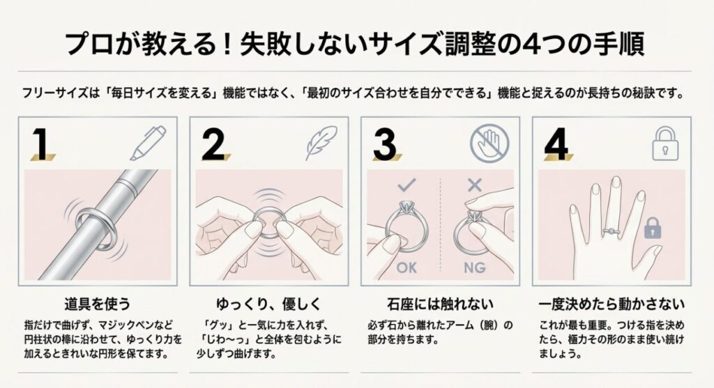 道具を使った失敗しないNicoiroフリーサイズリングのサイズ調整方法手順