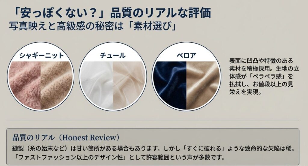 シャギーニットやベロアなど高見え素材の拡大写真