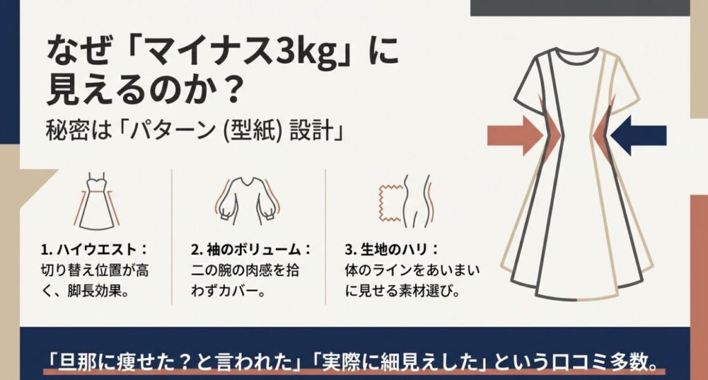 ハイウエストや袖のボリュームによる細見え設計の仕組み