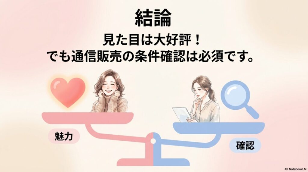 魅力と確認事項を天秤にかけて比較しているイラスト