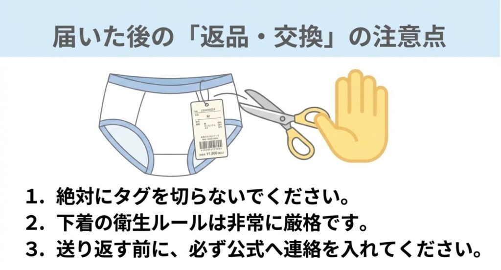 タグを切らないことや公式へ必ず連絡することなど下着の衛生ルールに関する解説