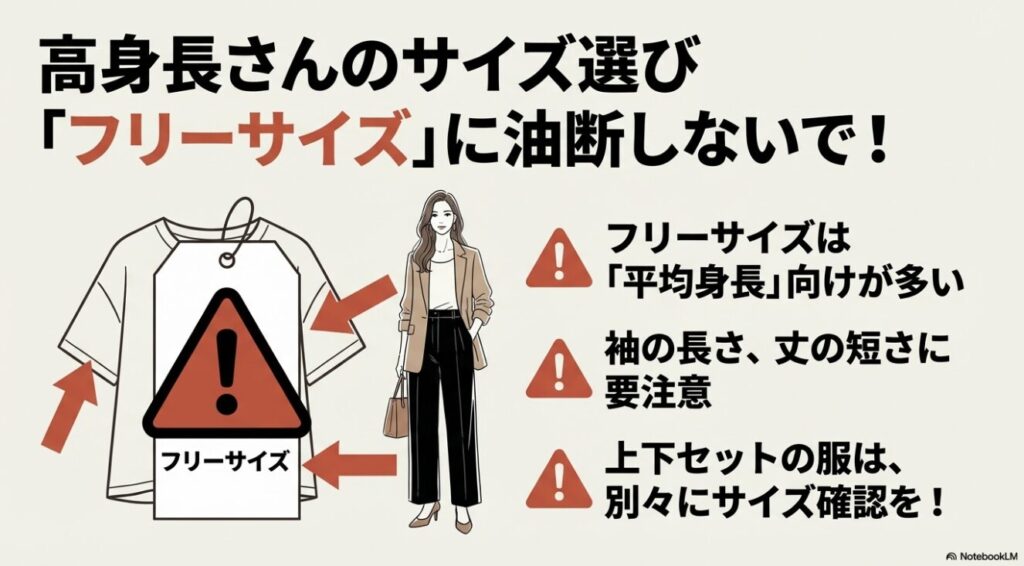 高身長さんはフリーサイズの袖や丈の短さに注意してサイズを確認