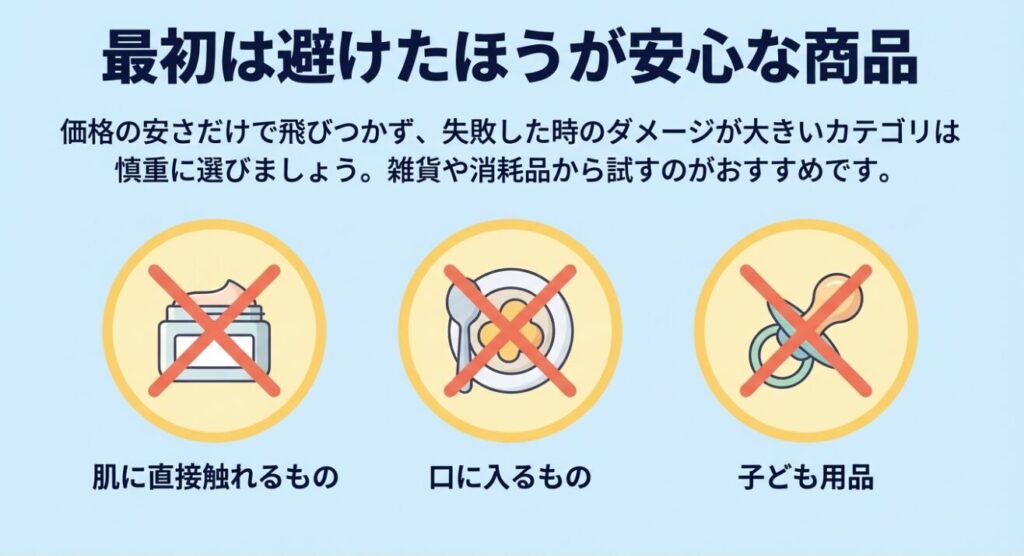 肌に触れるものや口に入るものなど慎重に選ぶべき商品の図解