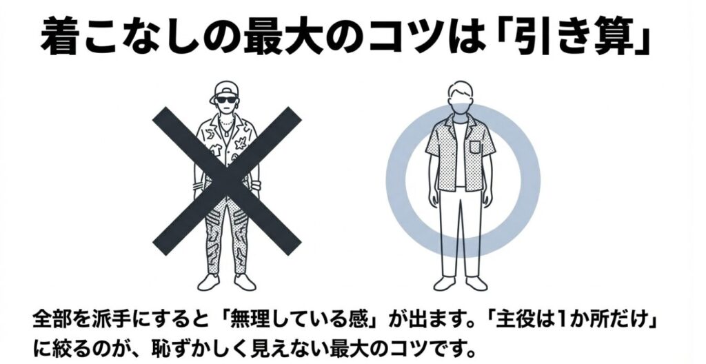 悪目立ちを防ぐために主役を一つに絞る合わせ方