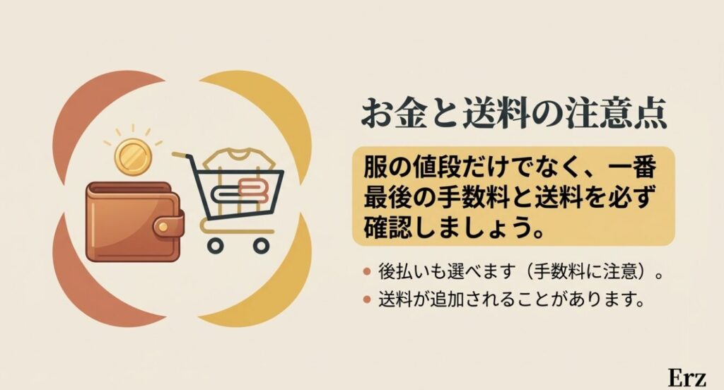 服の値段だけでなく決済手数料と送料を確認する注意喚起