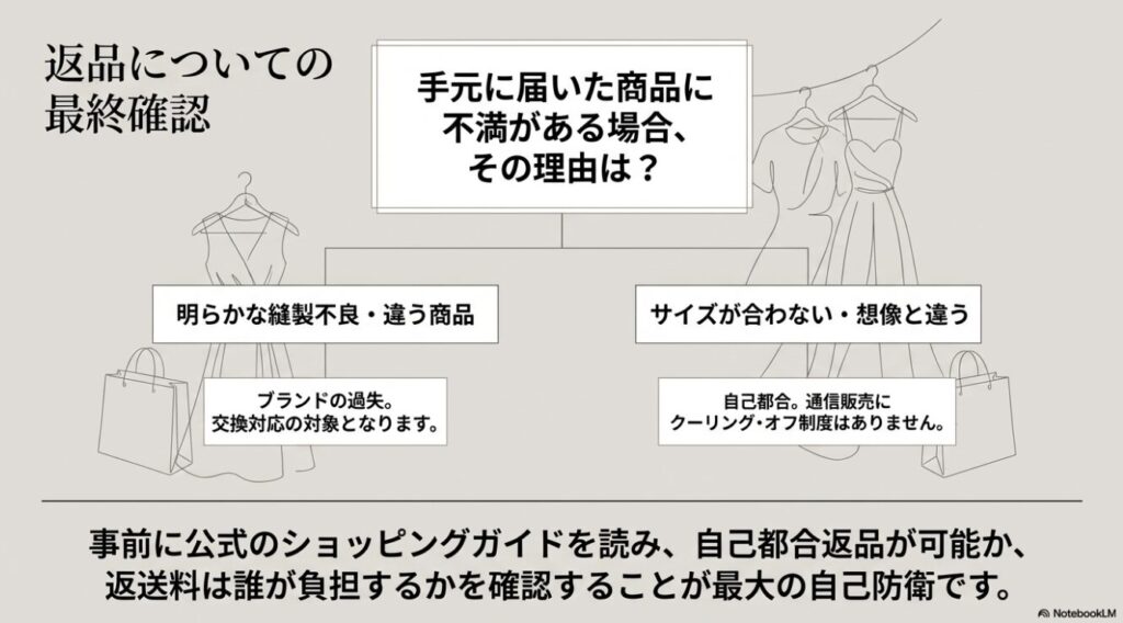 Freneの商品に不満がある場合の縫製不良と自己都合による返品対応の違い