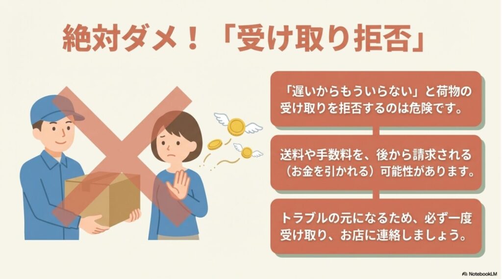 送料や手数料が請求される可能性があり受け取り拒否は危険