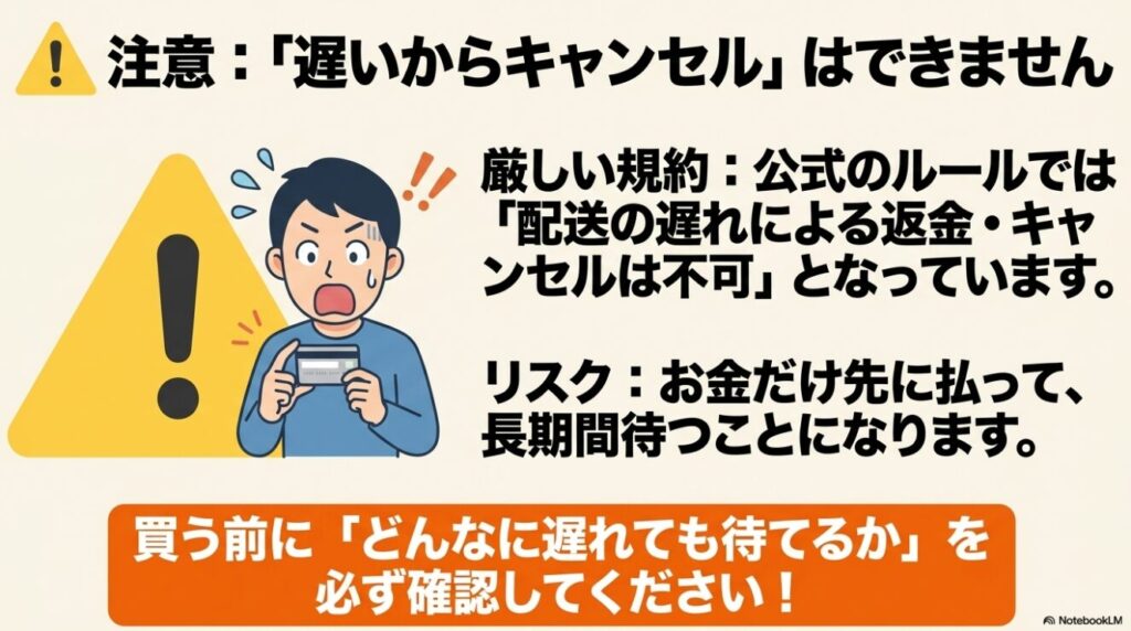 配送遅れによる返金やキャンセルは不可というyoloの公式ルール