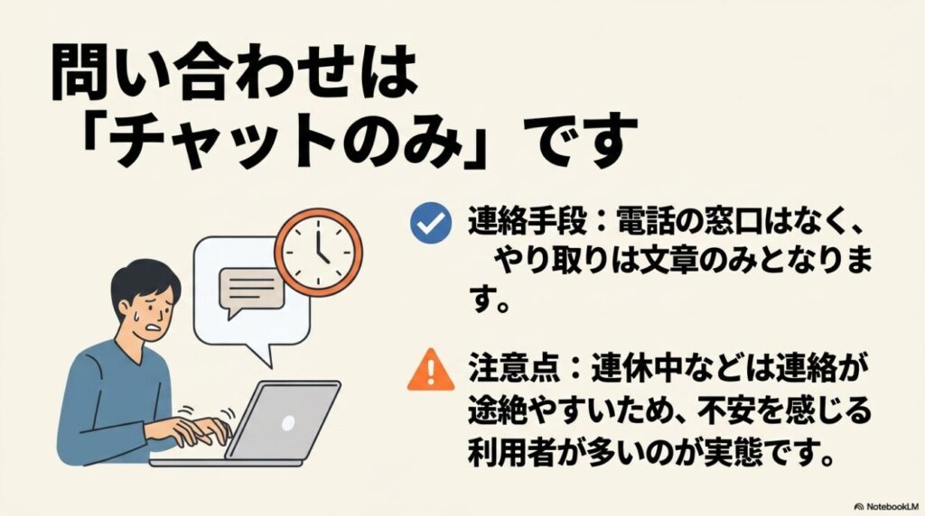 電話窓口はなくやり取りは文章のみのため不安を感じる利用者が多い背景