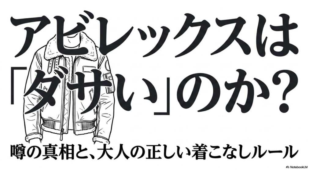 フライトジャケットを着た男性とタイトル文字
