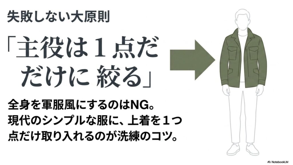 全身を軍服風にしないための注意書き