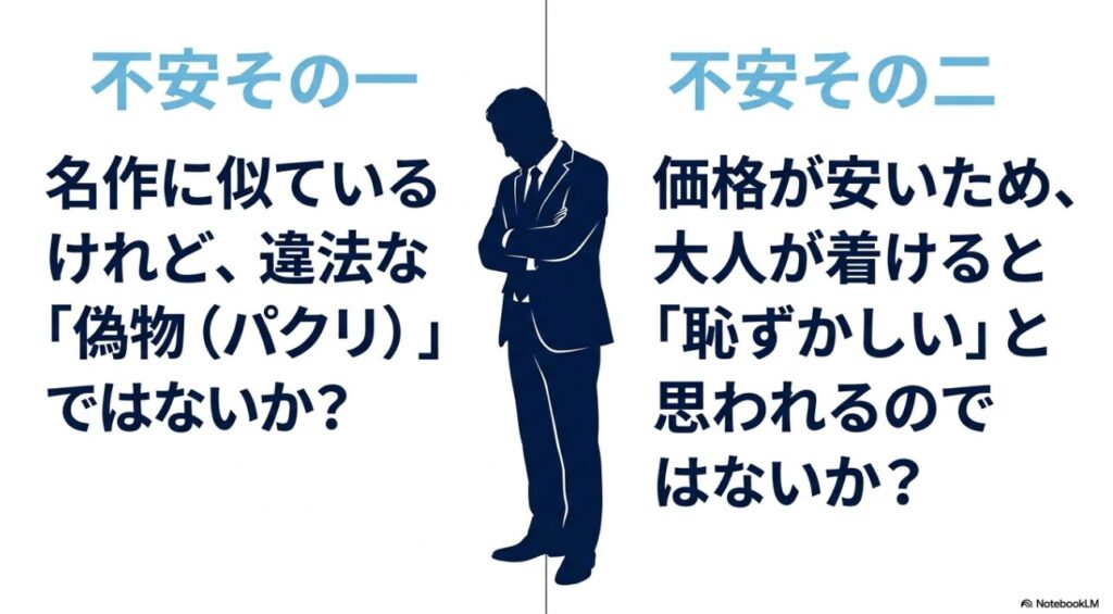 偽物ではないかという懸念と大人が着けると恥ずかしいのではないかという疑問