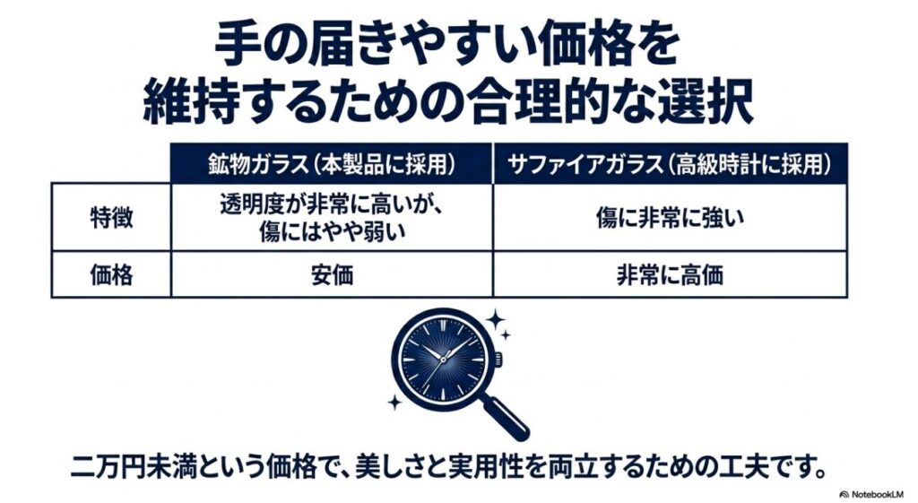 ヒャクイチに採用されている鉱物ガラスと高級時計のサファイアガラスの特徴比較