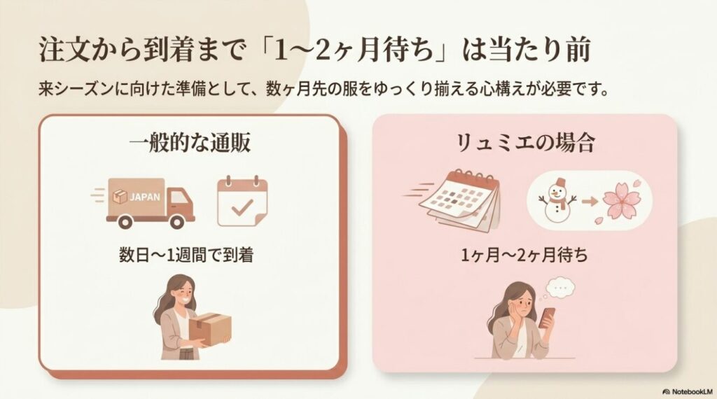 一般的な通販サイトとリュミエの配送期間の比較図