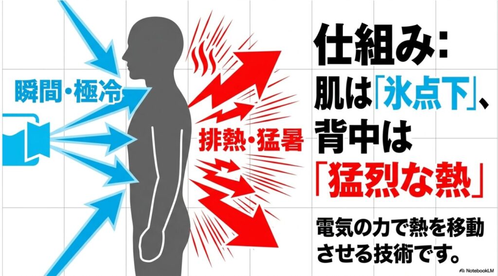 肌は氷点下になるが背中には猛烈な熱を排出する仕組み