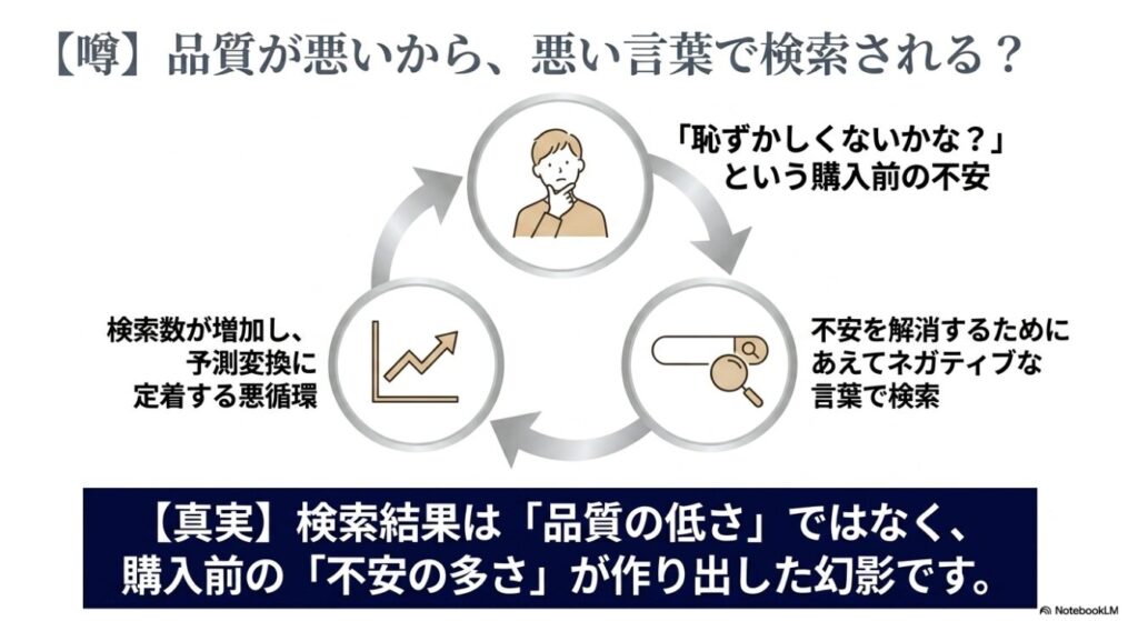 購入前の不安がネガティブ検索を生み出す悪循環の図解