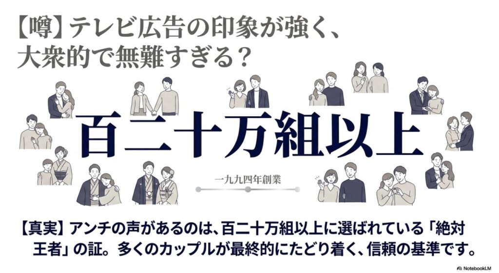 一九九四年創業で百二十万組以上のカップルに選ばれている実績のイラスト