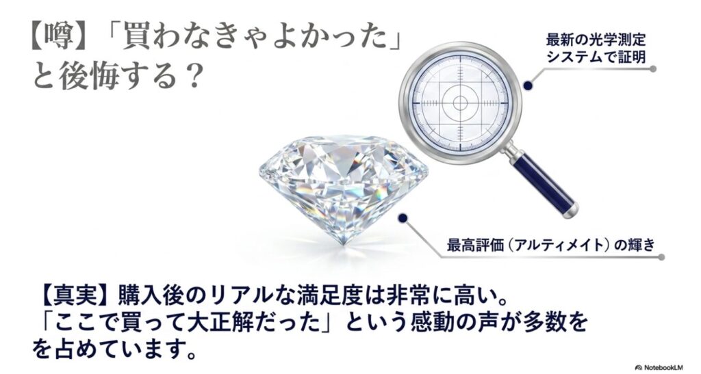 購入後の満足度が高いことを示すダイヤモンドの輝きの証明