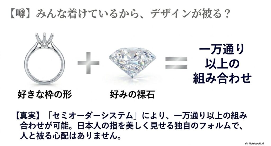 好きな枠の形と好みの裸石を組み合わせるセミオーダーシステムの解説