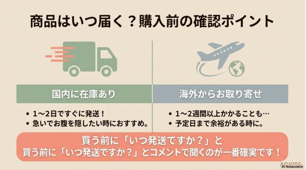 国内在庫と海外取り寄せによる発送日数の違いと事前コメント確認の重要性