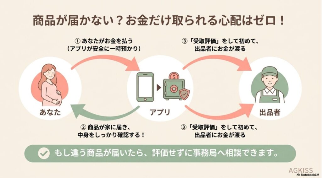 商品が届いて受取評価をしてから出品者にお金が渡るエスクロー決済の解説