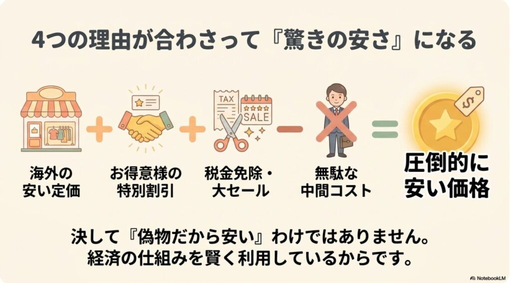 安い定価や特別割引などの要素が合わさって価格が下がる仕組みのまとめ