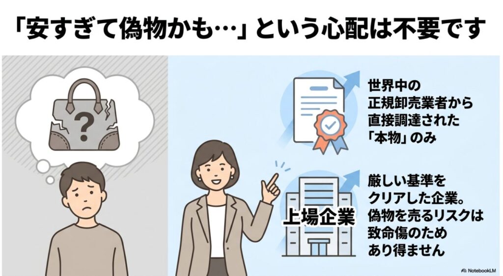 正規卸売業者から本物のみを調達している仕組みの解説