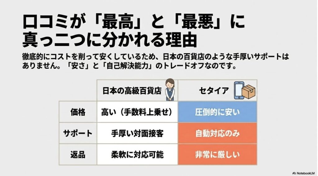 日本の高級百貨店とセタイアのサービス比較表