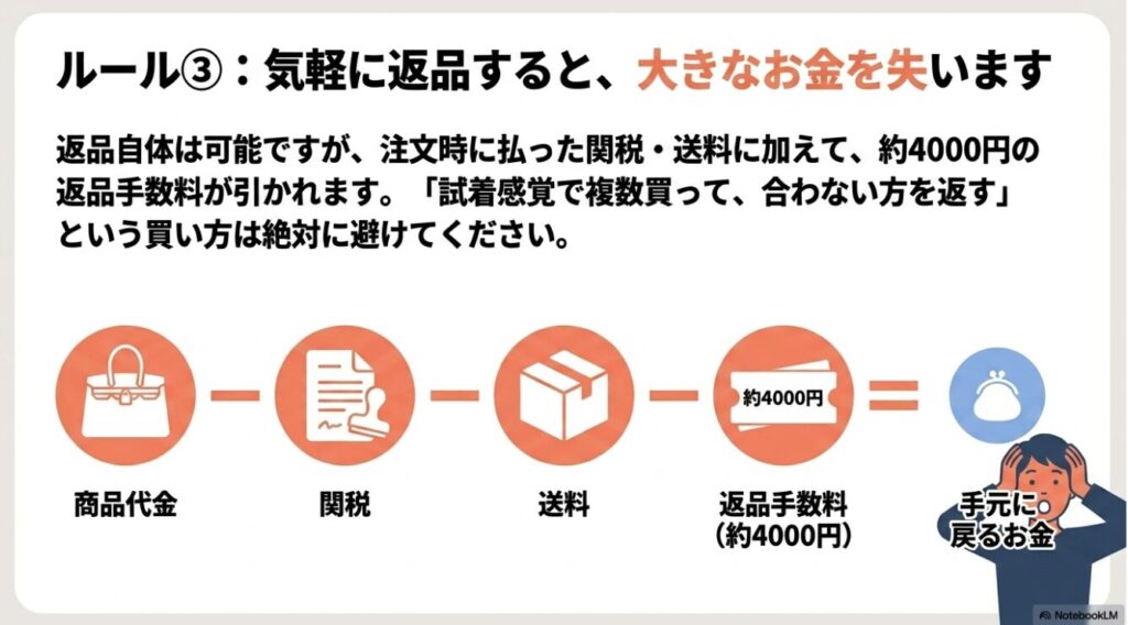 返品した際に差し引かれる関税や送料などの内訳