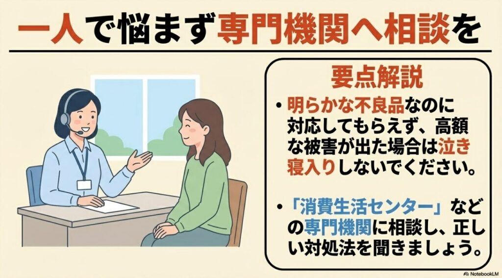 高額被害に遭った際の消費生活センターなどの利用推奨