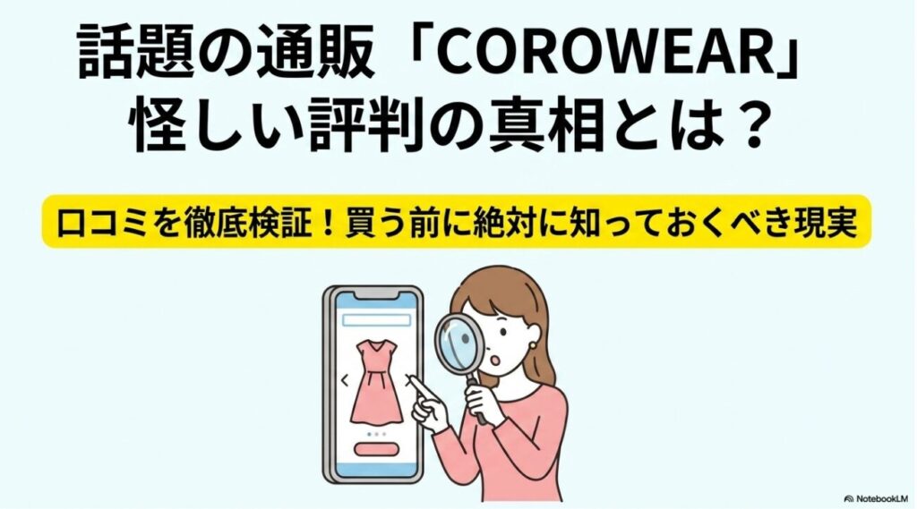 スマホで洋服を調べる女性と購入前に知るべき現実を伝えるアイキャッチ