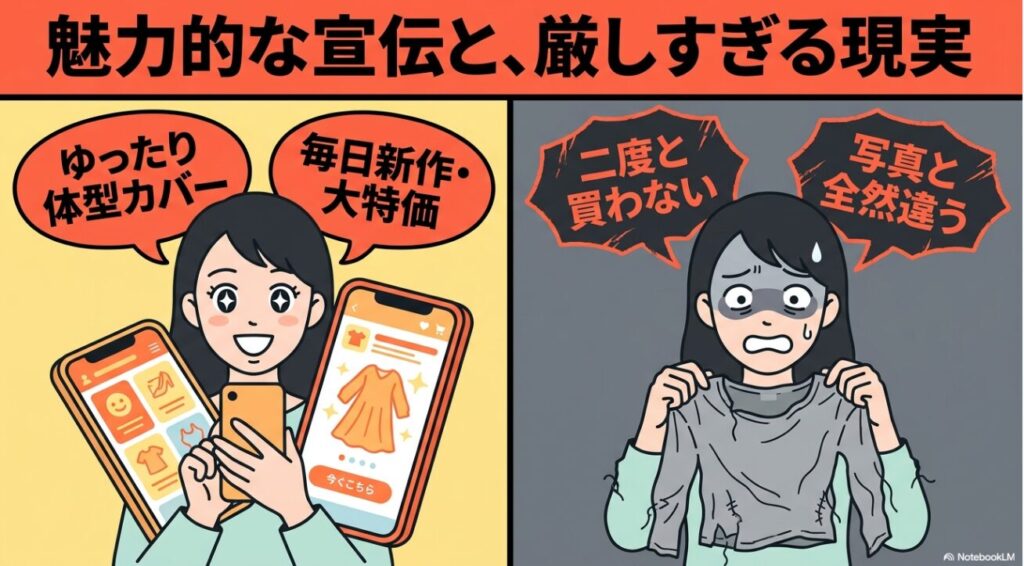 広告のイメージと実際に届く商品の大きな落差