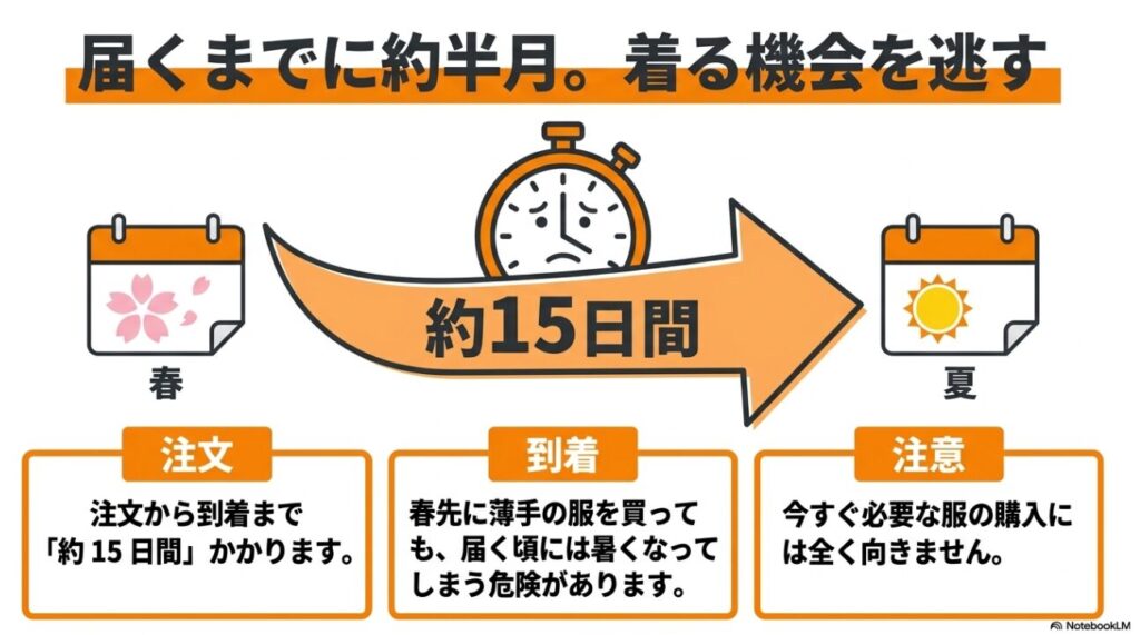 配送が遅く季節ものの購入には向かないリスク