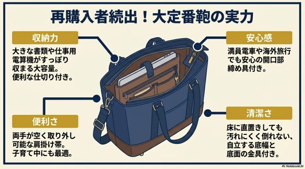 収納力や安心の開口部など日常使いに便利な特徴まとめ
