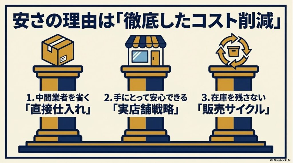 中間業者の削減や実店舗戦略など徹底したコストカットの理由